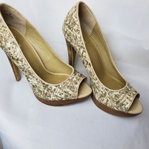 Tan Gold block crotchet Heels